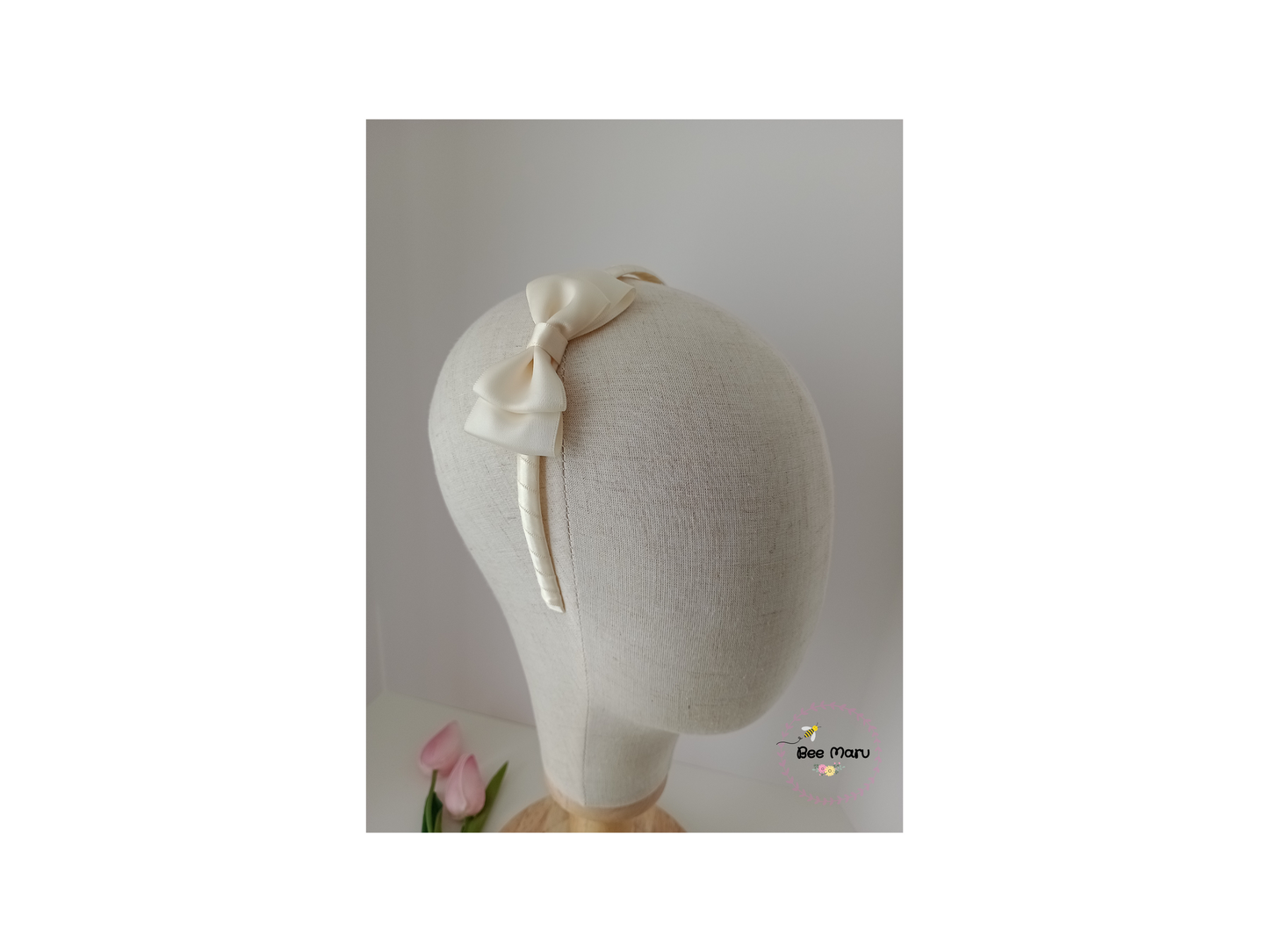 Flower Girl Ivory Handmade Alice band with Bow, Classic Hair Accessory for Special Occasions, Bridal Hair Accessory