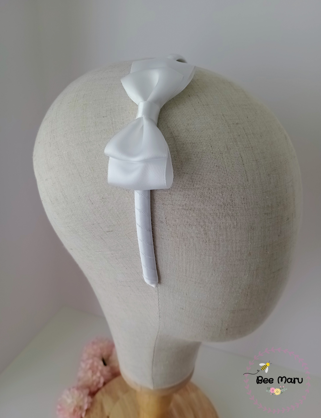 Handmade White Alice Band, Flower Girl Bow, Classic Hair Accessory for Special Occasions