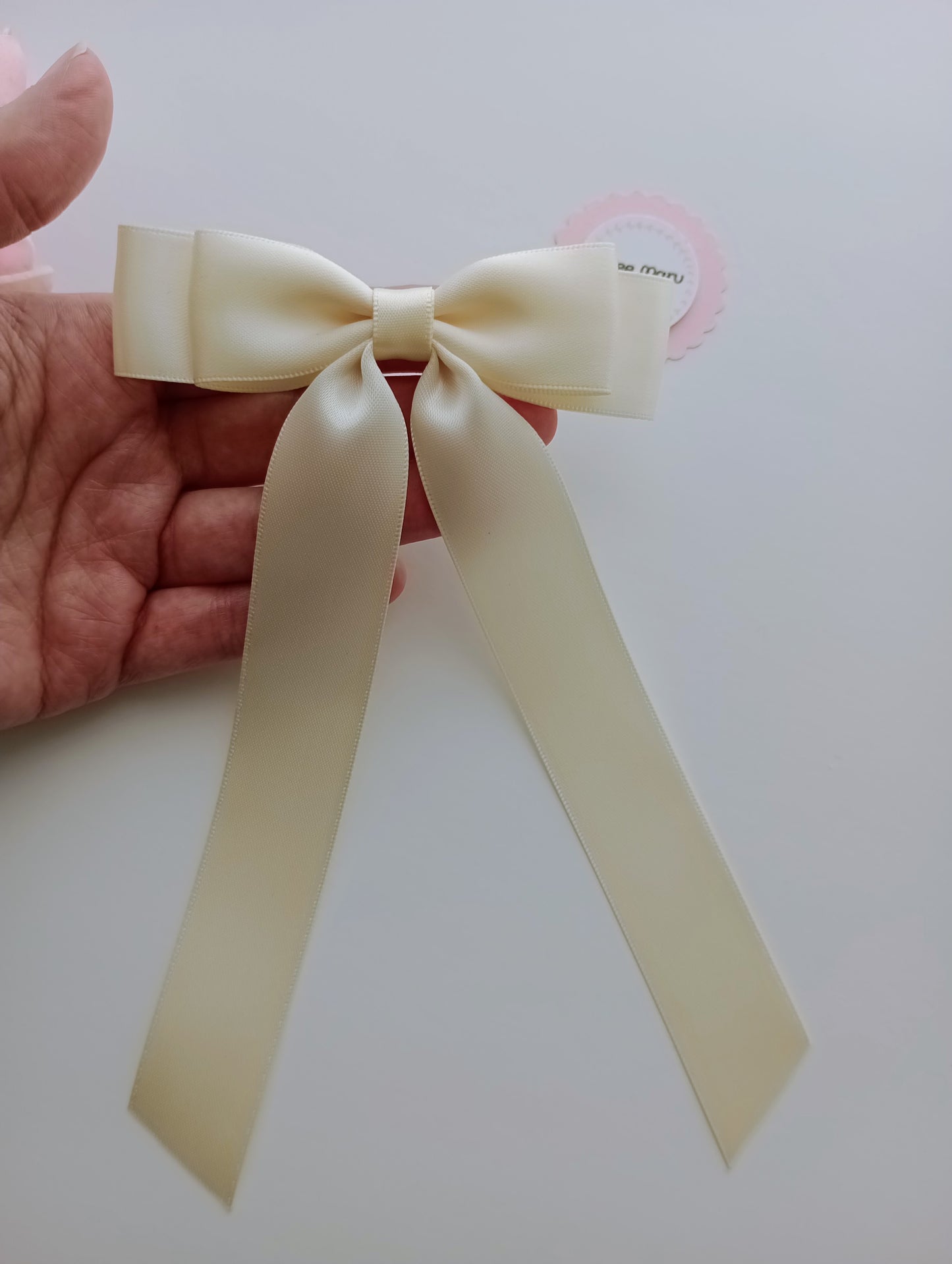 Ivory Satin Bow with Long Tails - Perfect Bridal Hair Accessory