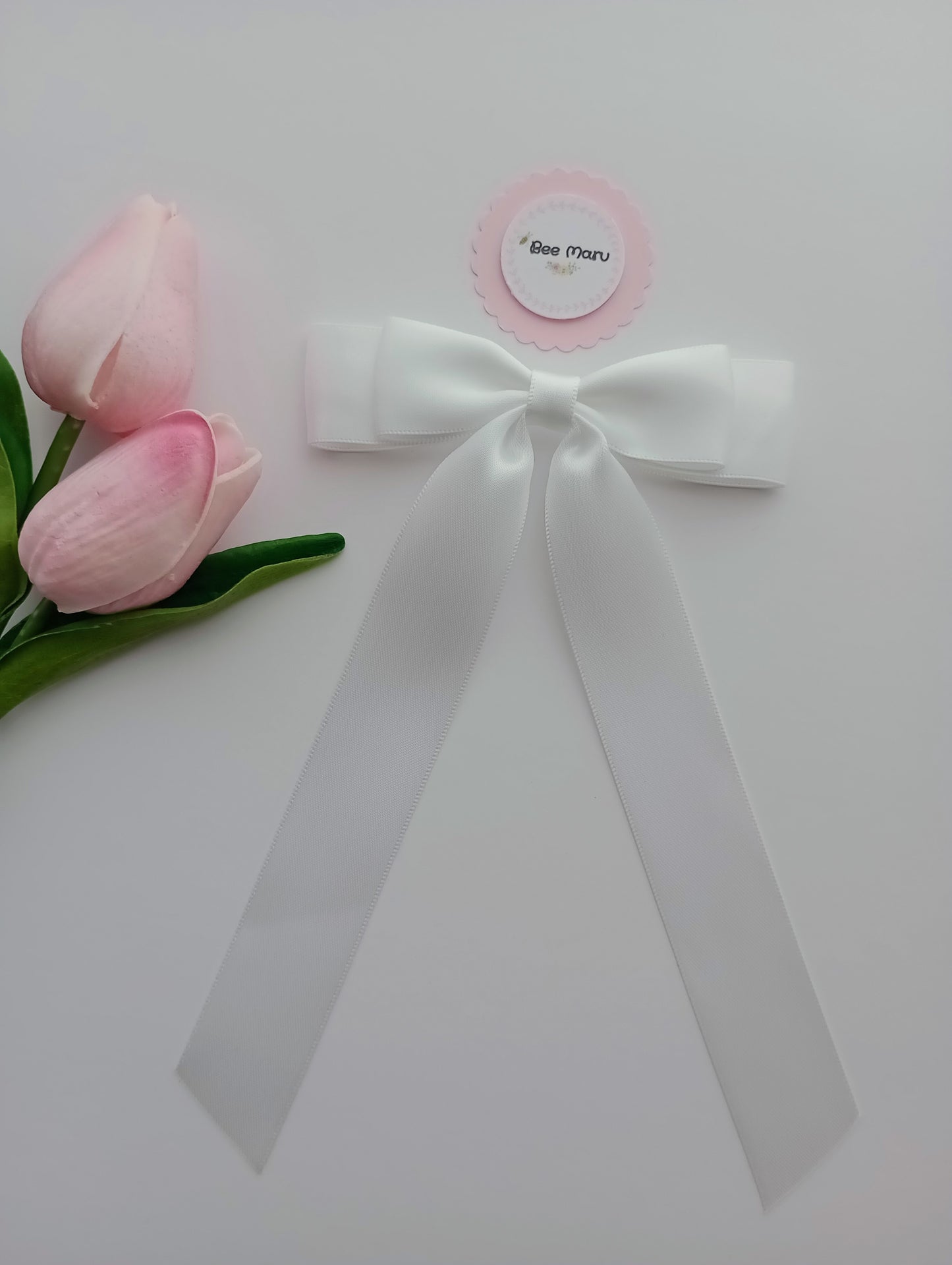 White satin hair bow clip