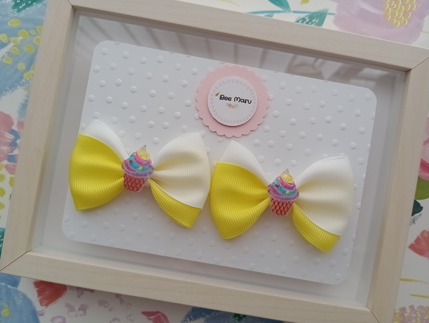Cupcake Yellow and White Hair Bow Clip