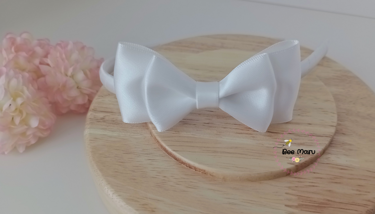 Handmade White Alice Band, Flower Girl Bow, Classic Hair Accessory for Special Occasions