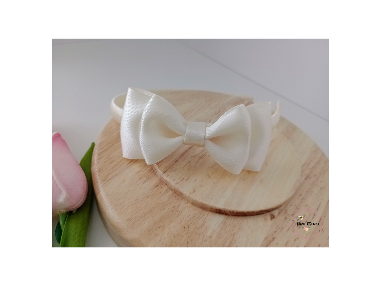 Flower Girl Ivory Handmade Alice band with Bow, Classic Hair Accessory for Special Occasions, Bridal Hair Accessory