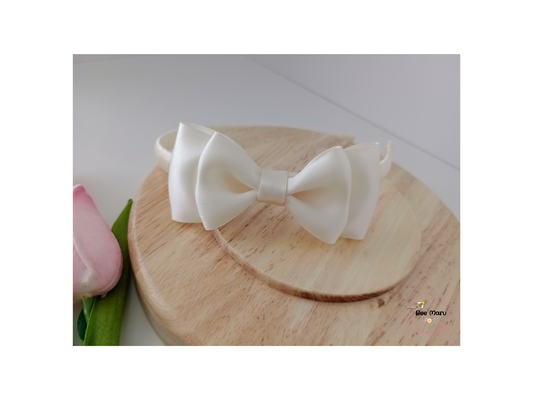 Flower Girl Ivory Handmade Alice band with Bow, Classic Hair Accessory for Special Occasions, Bridal Hair Accessory