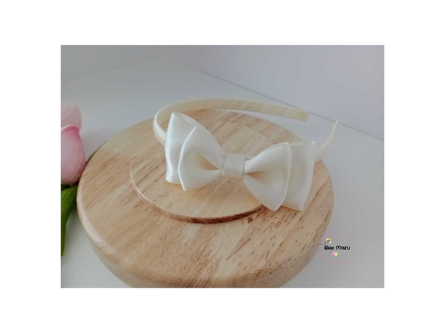 Flower Girl Ivory Handmade Alice band with Bow, Classic Hair Accessory for Special Occasions, Bridal Hair Accessory