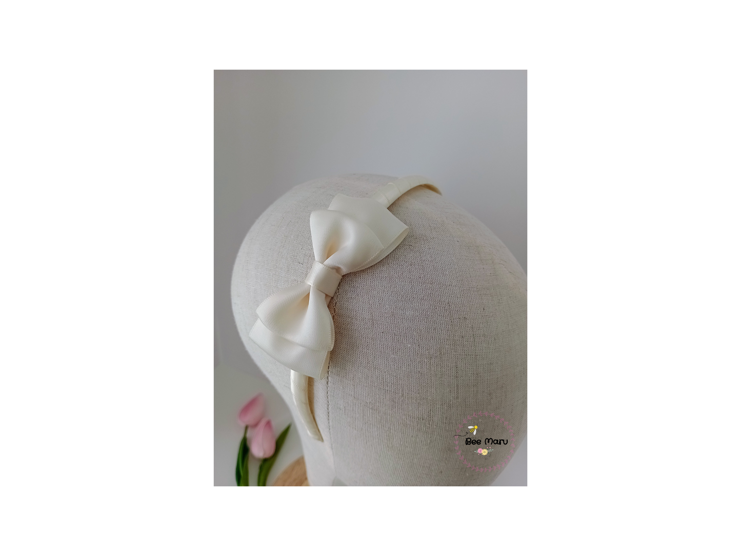 Flower Girl Ivory Handmade Alice band with Bow, Classic Hair Accessory for Special Occasions, Bridal Hair Accessory