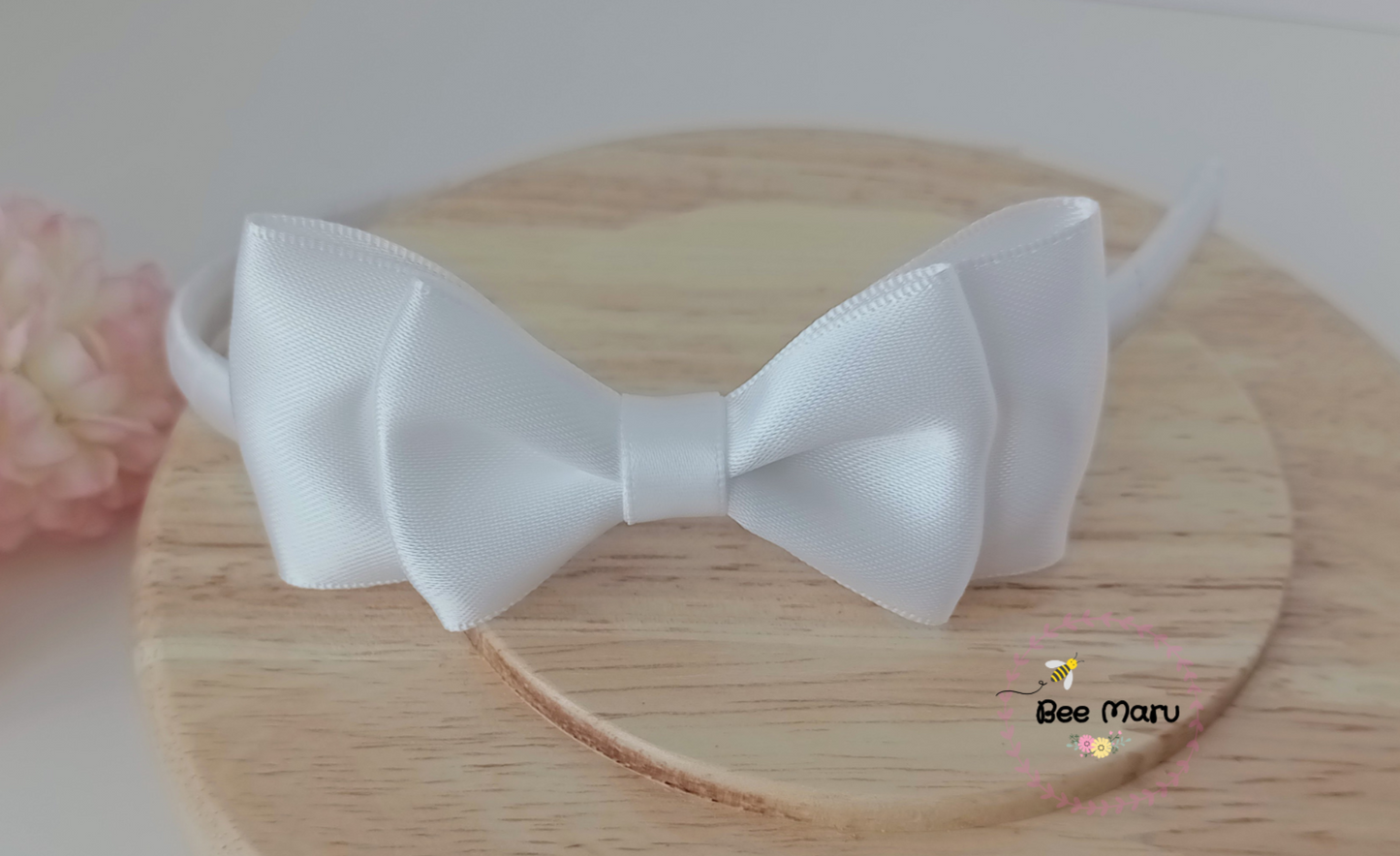Handmade White Alice Band, Flower Girl Bow, Classic Hair Accessory for Special Occasions