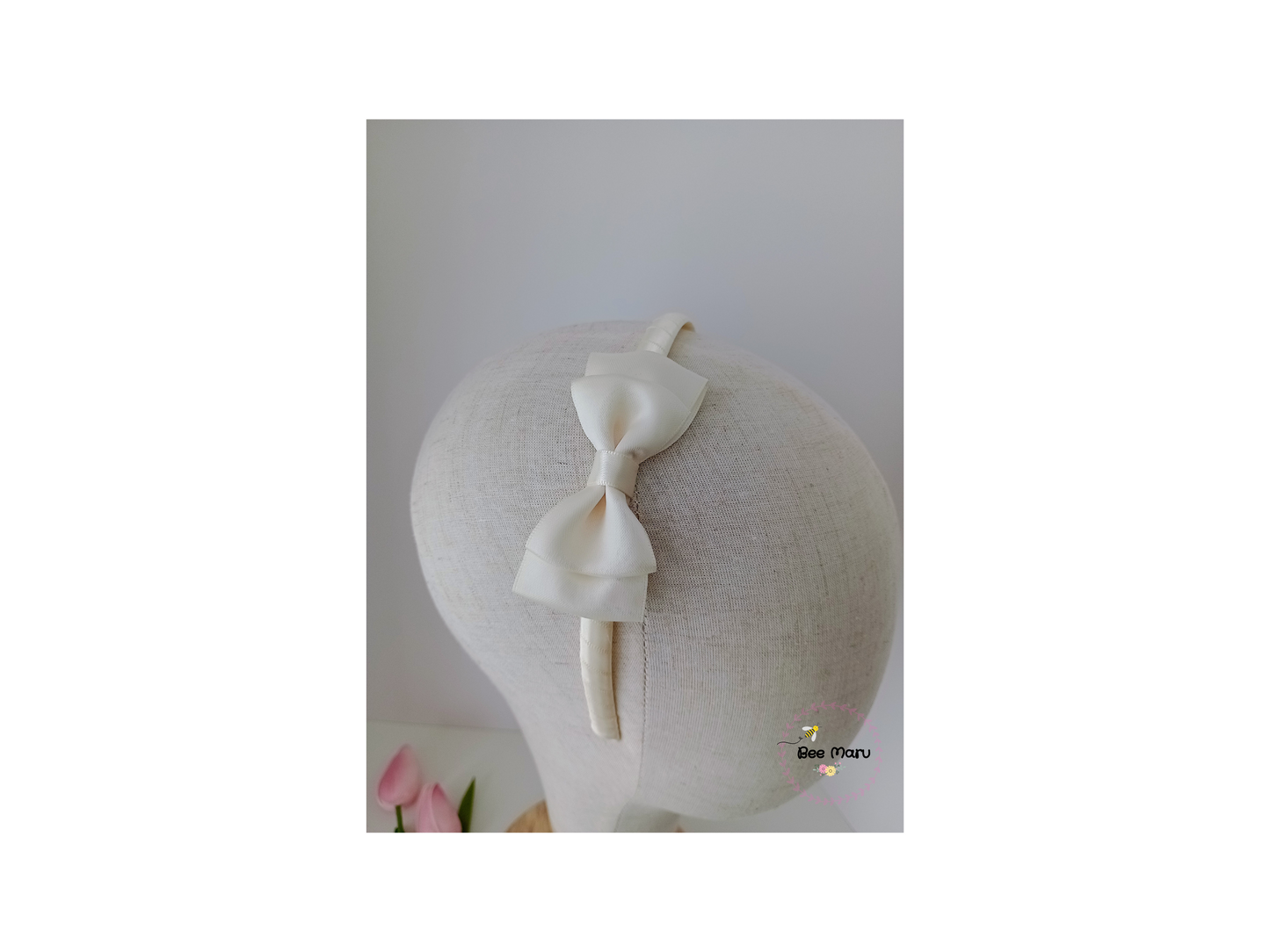 Flower Girl Ivory Handmade Alice band with Bow, Classic Hair Accessory for Special Occasions, Bridal Hair Accessory