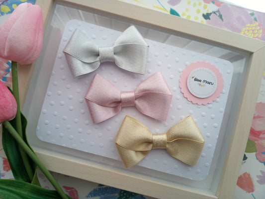 Satin hair bow clips with a silver purl touch for girls, bridal satin bow, wedding hair accessories
