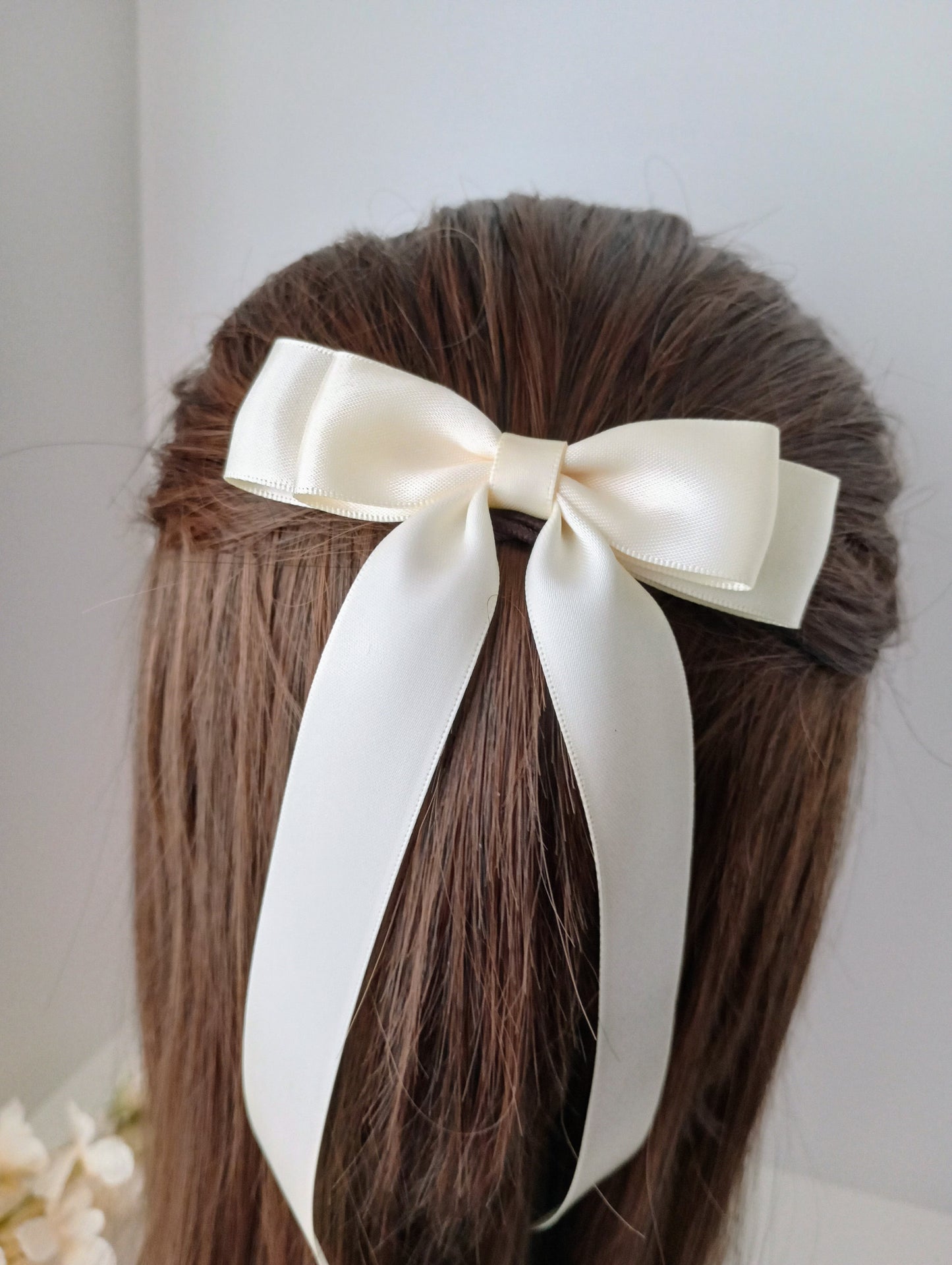 Ivory Satin Bow with Long Tails - Perfect Bridal Hair Accessory