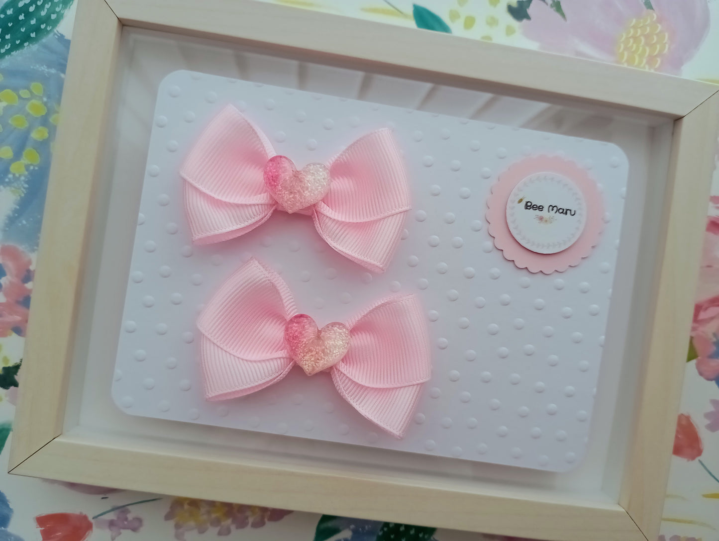 Handmade Pink Hair Bow with Sparkly Heart Charm