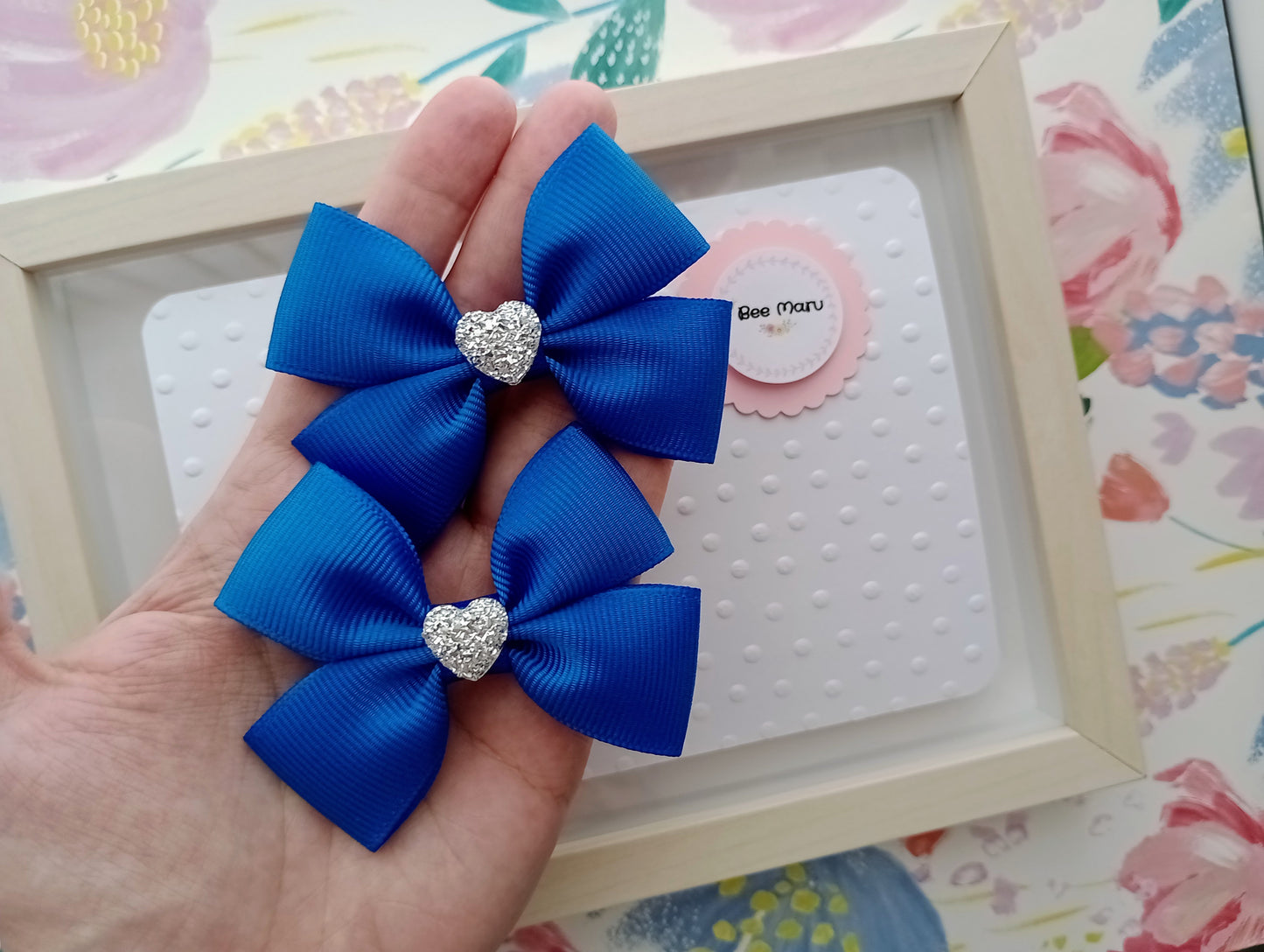 Royal blue hair bow clips, perfect for back to school!